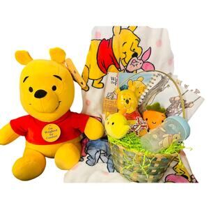 Winnie the Pooh Easter gift basket includes weighted Pooh plush ,50 x 70 throw